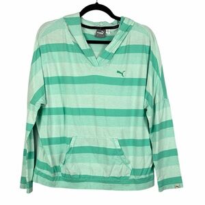 Puma Mint Green Striped Lightweight Hoodie XL Dry Cell Athleisure